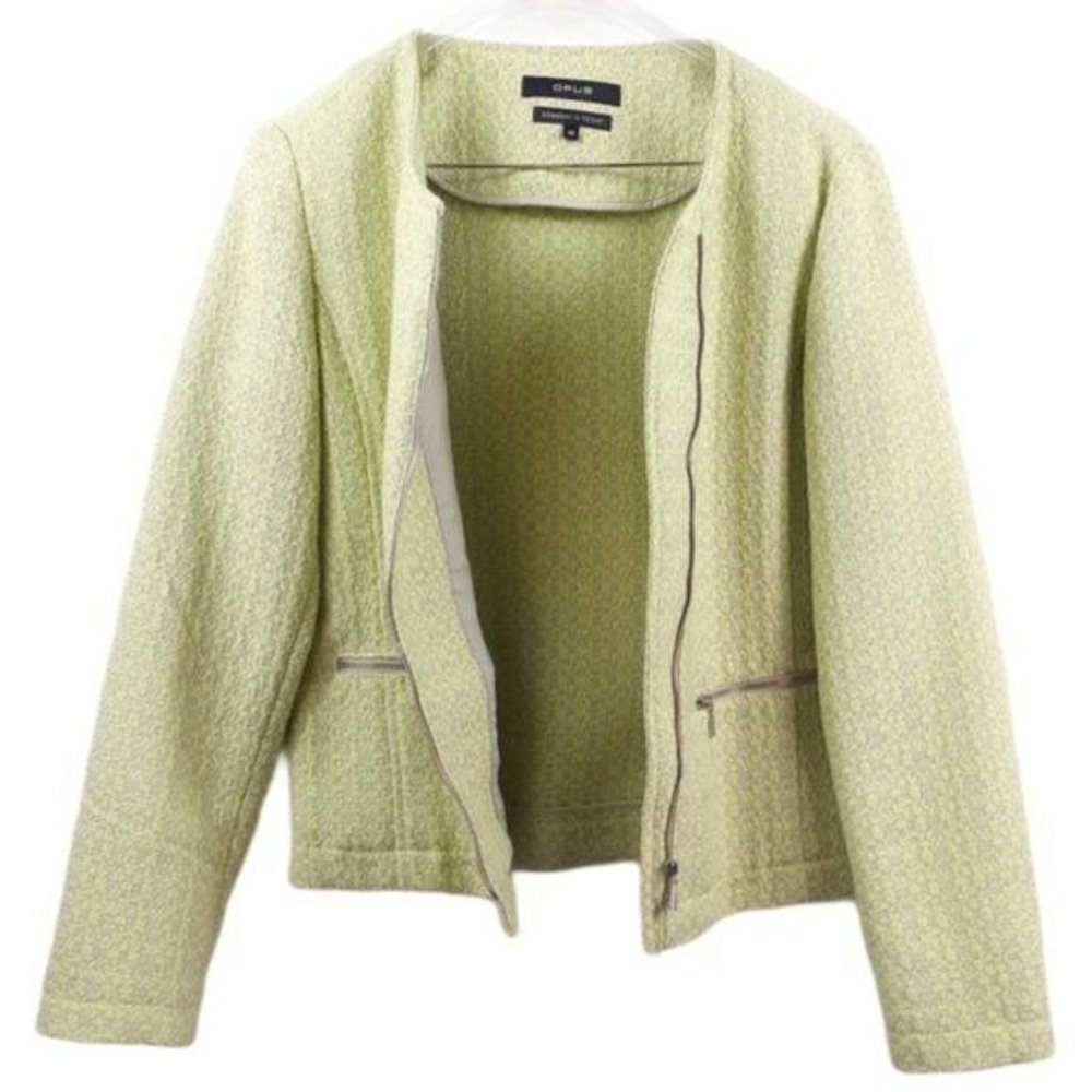 OPUS Size 40 Chartreuse Green Gray Tweed Jale SP Zip Front Moto Jacket Blazer - Picture 6 of 12